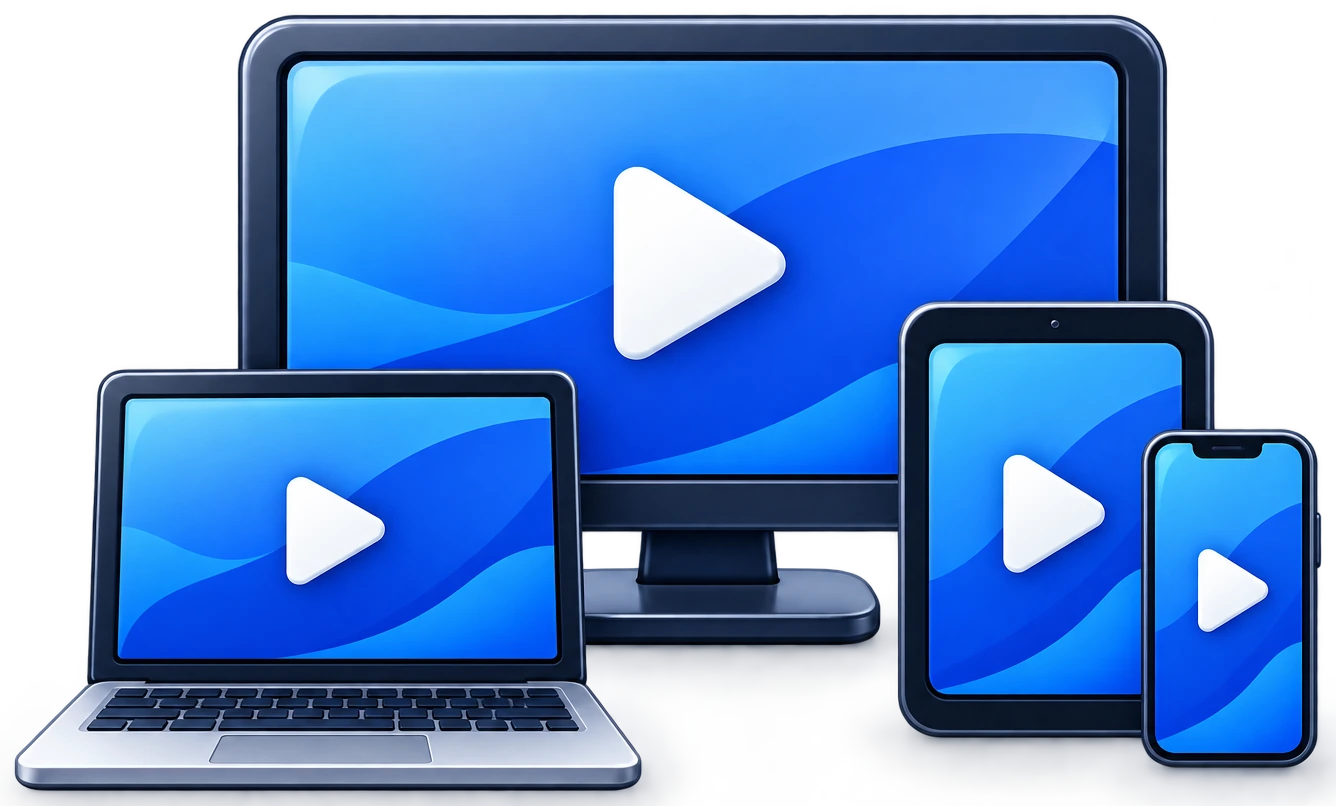 Laptop, monitor, tablet and phone icon representing multi-device households
