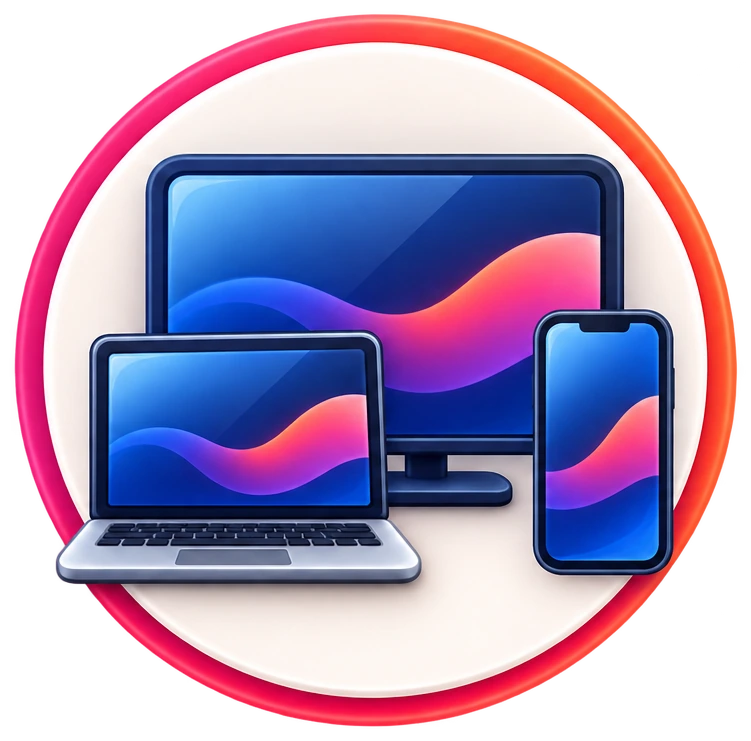 Laptop, monitor and phone icon representing installing an IPTV player app