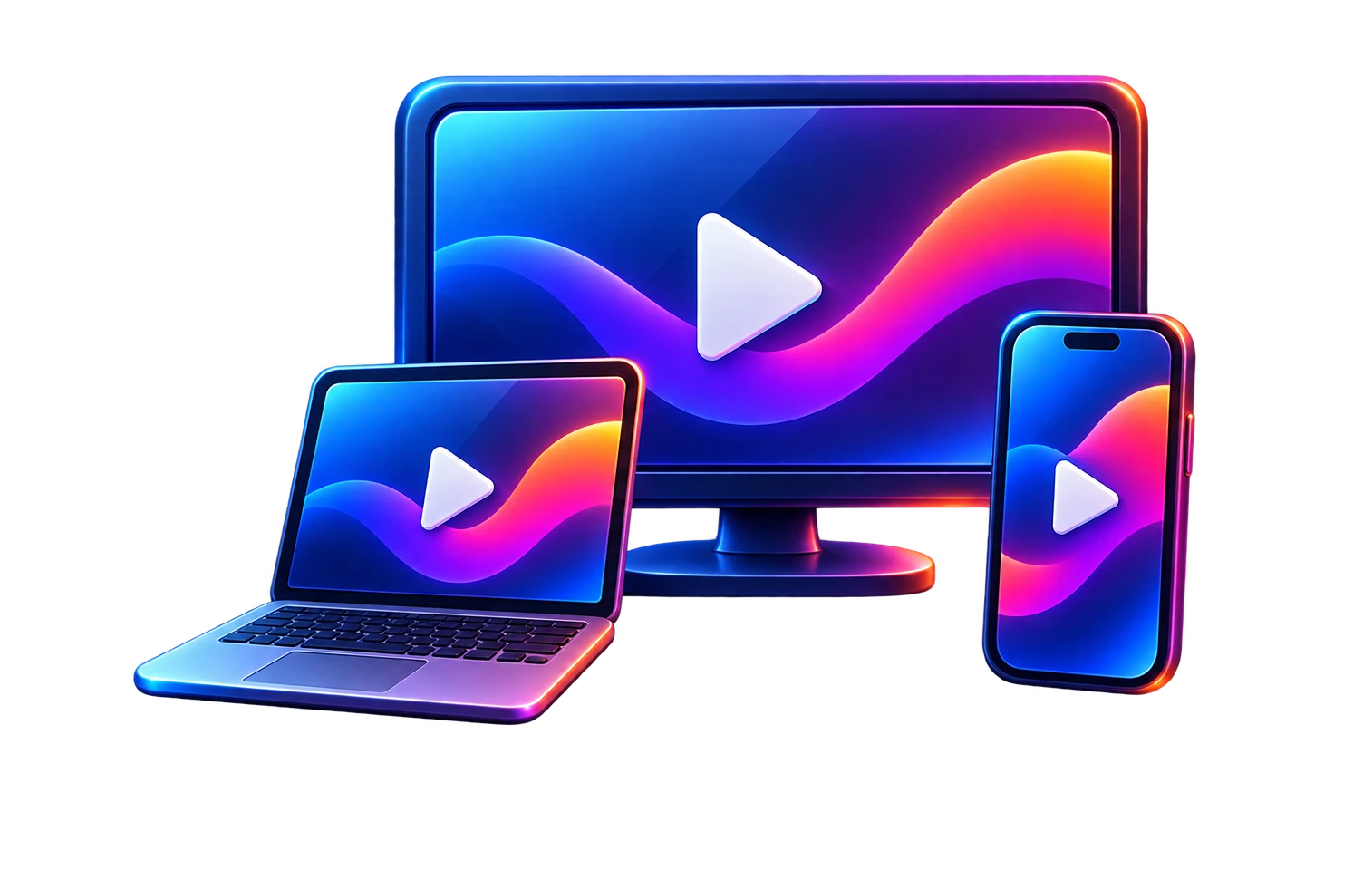 Glowing illustration of a monitor, laptop, and phone streaming, representing starting to watch